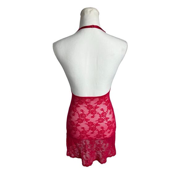 Victoria Secret Red Lace Halter Chemise Slip Dress Women’s Small Sheer Lingerie - Picture 4 of 7